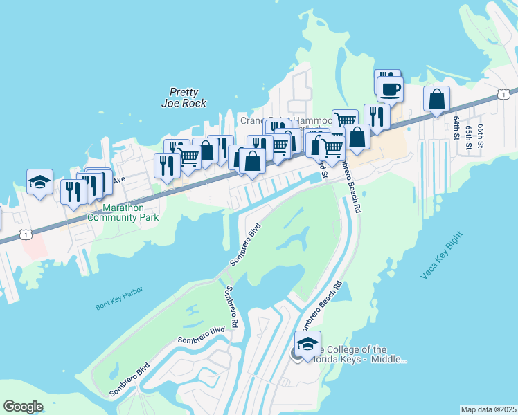 map of restaurants, bars, coffee shops, grocery stores, and more near 17 Sombrero Boulevard in Marathon