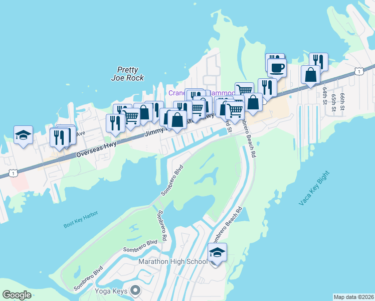 map of restaurants, bars, coffee shops, grocery stores, and more near 15 Sombrero Boulevard in Marathon