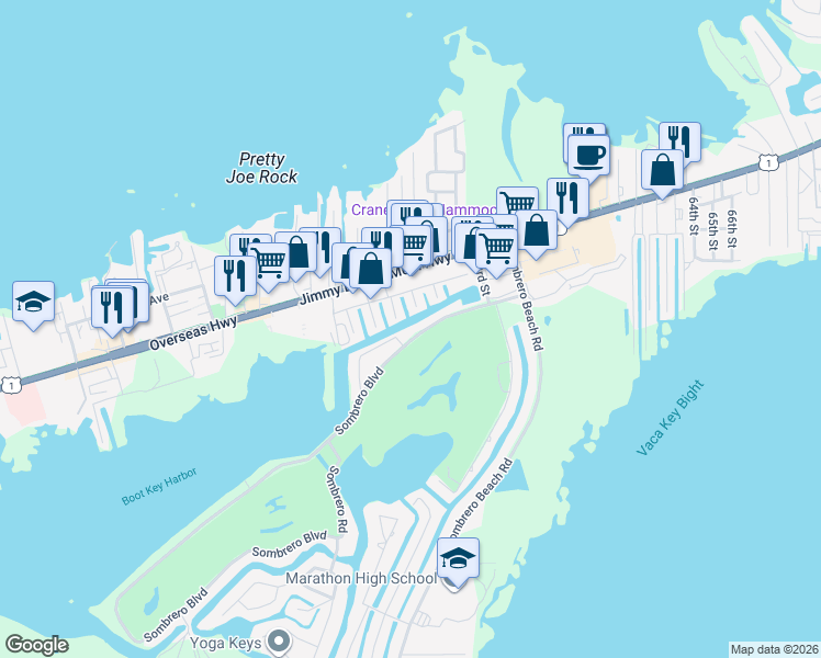 map of restaurants, bars, coffee shops, grocery stores, and more near 15 Sombrero Boulevard in Marathon