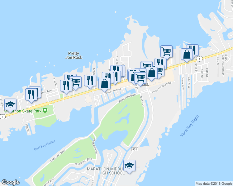 map of restaurants, bars, coffee shops, grocery stores, and more near 251 51st Street in Marathon