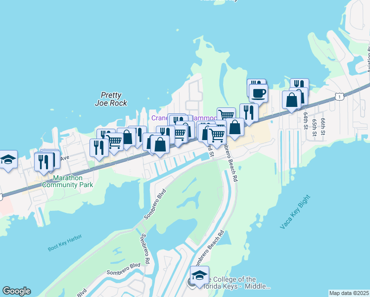 map of restaurants, bars, coffee shops, grocery stores, and more near 5171 Overseas Highway in Marathon