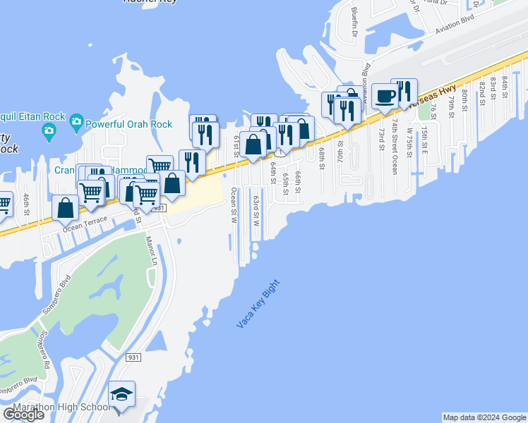 map of restaurants, bars, coffee shops, grocery stores, and more near 400 East 63rd in Marathon