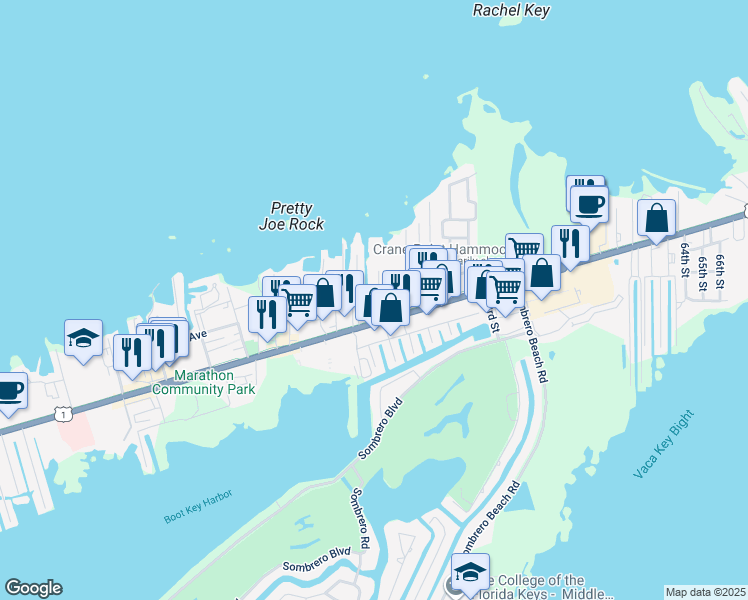 map of restaurants, bars, coffee shops, grocery stores, and more near 14 47th Street Gulf in Marathon
