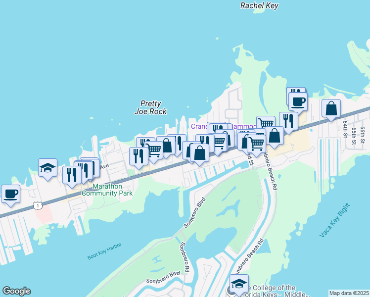 map of restaurants, bars, coffee shops, grocery stores, and more near 14 47th Street Gulf in Marathon