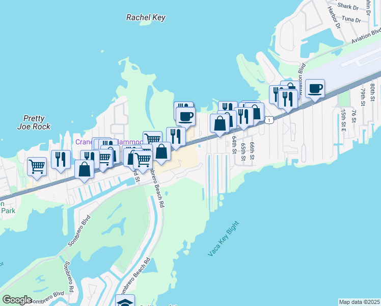 map of restaurants, bars, coffee shops, grocery stores, and more near 6001 Overseas Highway in Marathon