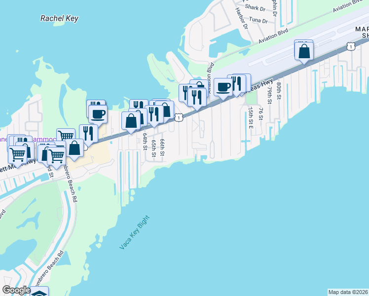 map of restaurants, bars, coffee shops, grocery stores, and more near 850 69th Street Ocean in Marathon