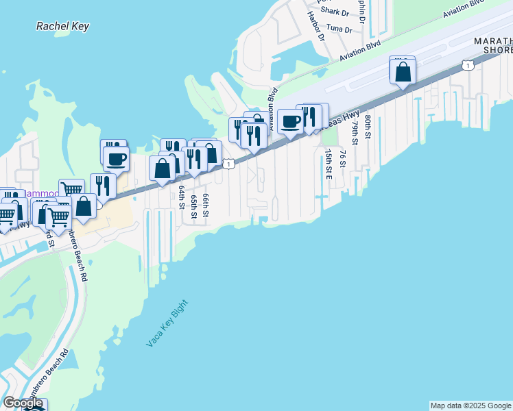 map of restaurants, bars, coffee shops, grocery stores, and more near 850 69th Street Ocean in Marathon