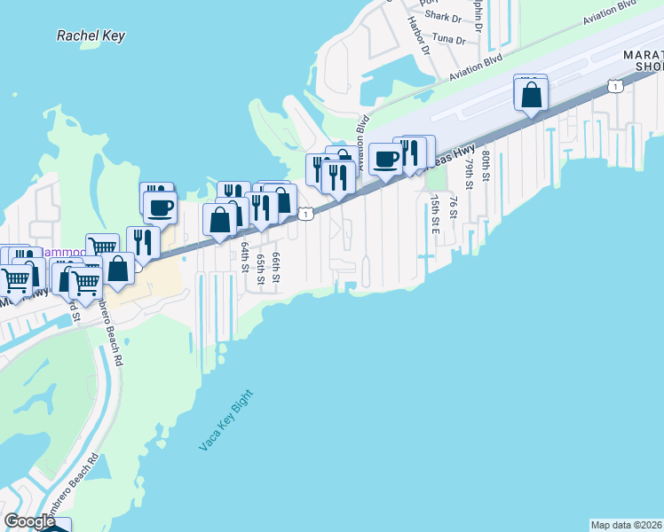 map of restaurants, bars, coffee shops, grocery stores, and more near 850 69th Street Ocean in Marathon