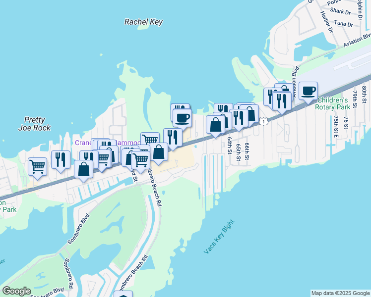 map of restaurants, bars, coffee shops, grocery stores, and more near 5800 Overseas Highway in Marathon