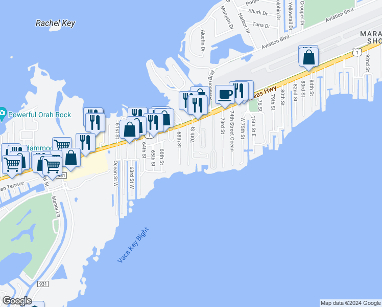 map of restaurants, bars, coffee shops, grocery stores, and more near 850 69th Street Ocean in Marathon