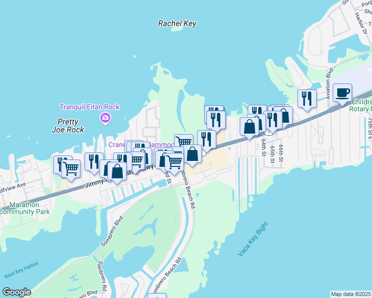 map of restaurants, bars, coffee shops, grocery stores, and more near 5550 Overseas Highway in Marathon