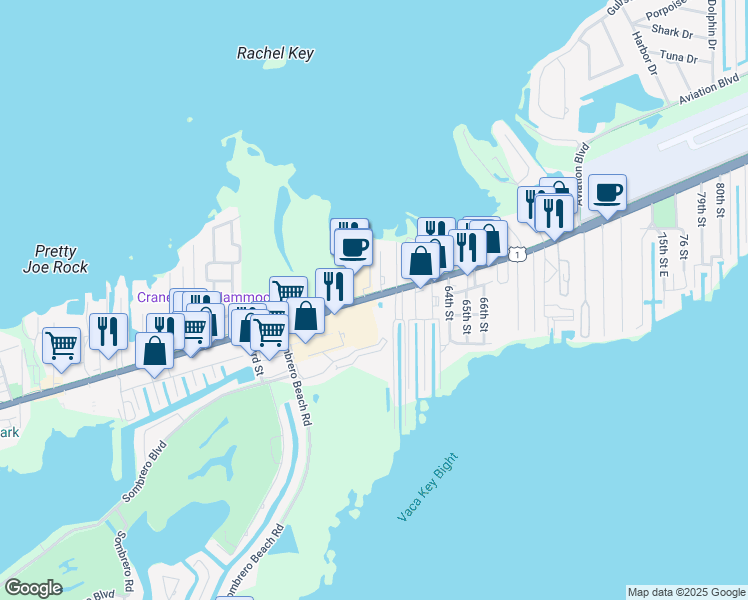 map of restaurants, bars, coffee shops, grocery stores, and more near 6001 Overseas Highway in Marathon