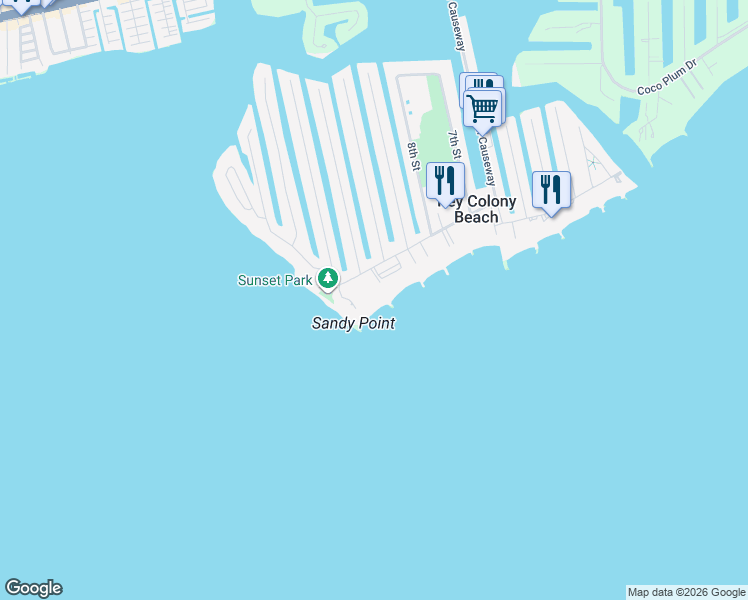 map of restaurants, bars, coffee shops, grocery stores, and more near 1101 West Ocean Drive in Key Colony Beach