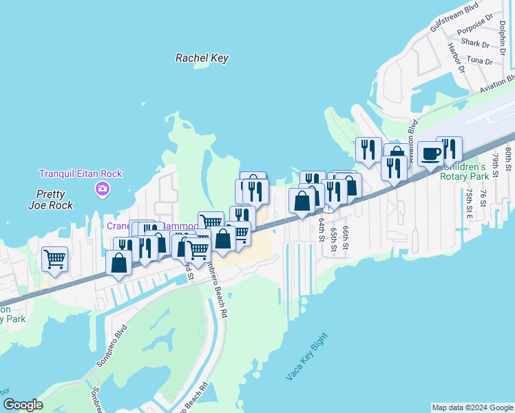 map of restaurants, bars, coffee shops, grocery stores, and more near 5800 Overseas Highway in Marathon