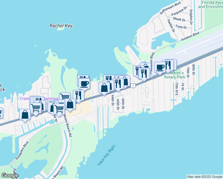 map of restaurants, bars, coffee shops, grocery stores, and more near 287 63rd Court in Marathon