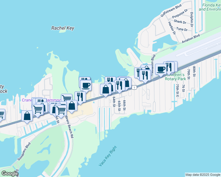 map of restaurants, bars, coffee shops, grocery stores, and more near 287 63rd Court in Marathon
