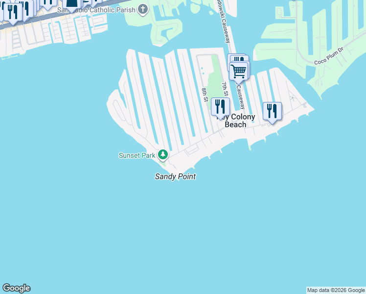 map of restaurants, bars, coffee shops, grocery stores, and more near 1038 West Ocean Drive in Key Colony Beach
