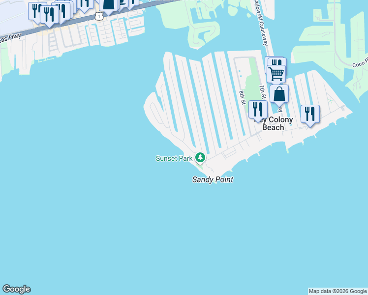 map of restaurants, bars, coffee shops, grocery stores, and more near 1275 Coury Drive in Key Colony Beach