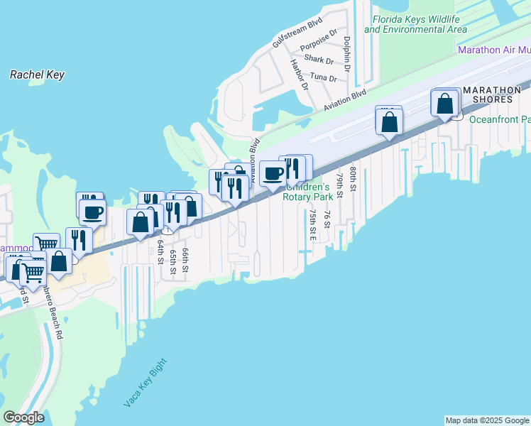 map of restaurants, bars, coffee shops, grocery stores, and more near 624 73rd Street in Marathon