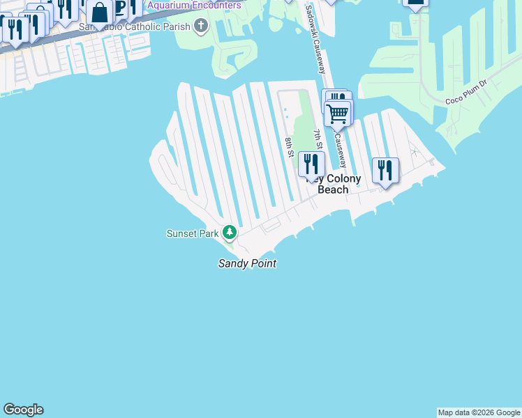 map of restaurants, bars, coffee shops, grocery stores, and more near 200 10th Street in Key Colony Beach