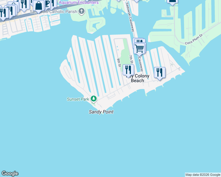 map of restaurants, bars, coffee shops, grocery stores, and more near 200 10th Street in Key Colony Beach