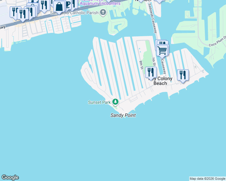 map of restaurants, bars, coffee shops, grocery stores, and more near 261 12th Street in Key Colony Beach