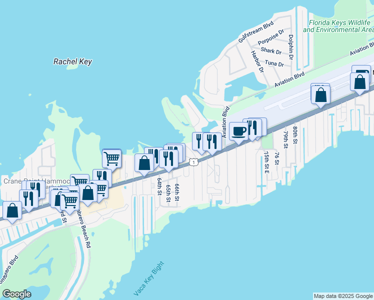 map of restaurants, bars, coffee shops, grocery stores, and more near 6800 Overseas Highway in Marathon