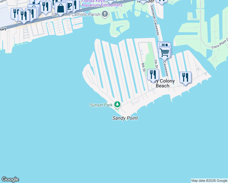 map of restaurants, bars, coffee shops, grocery stores, and more near 261 12th Street in Key Colony Beach