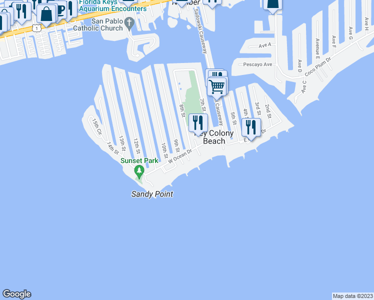map of restaurants, bars, coffee shops, grocery stores, and more near 810 West Ocean Drive in Key Colony Beach