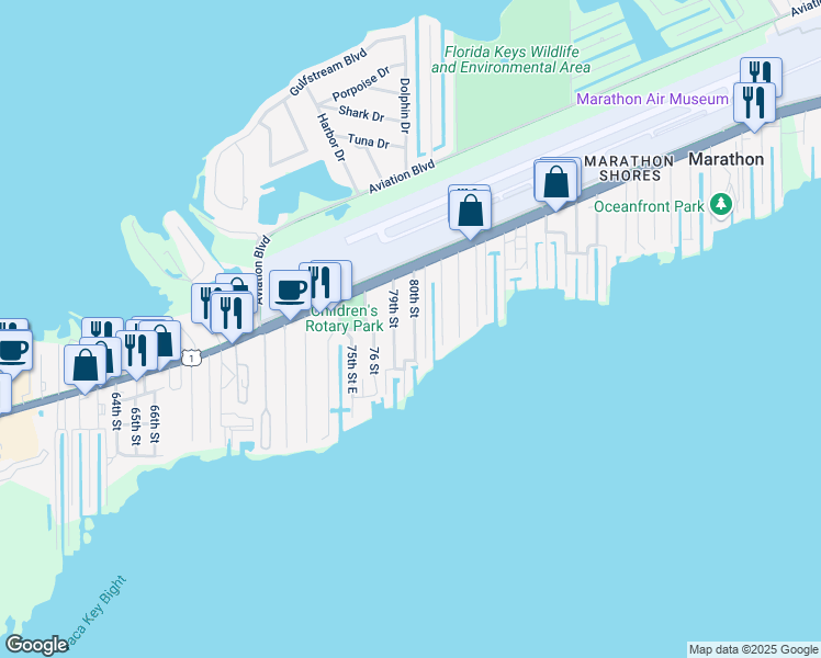 map of restaurants, bars, coffee shops, grocery stores, and more near 795 80th Street in Marathon