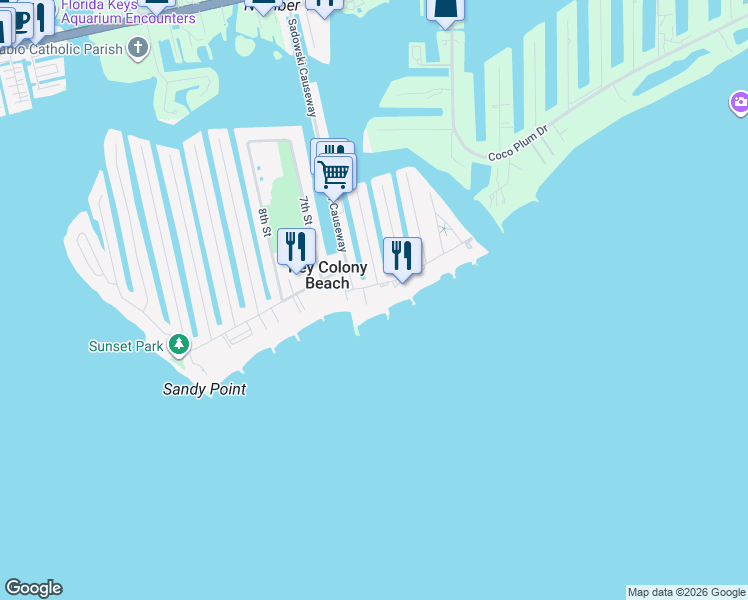 map of restaurants, bars, coffee shops, grocery stores, and more near in Key Colony Beach