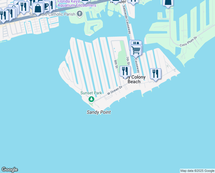 map of restaurants, bars, coffee shops, grocery stores, and more near 200 10th Street in Key Colony Beach