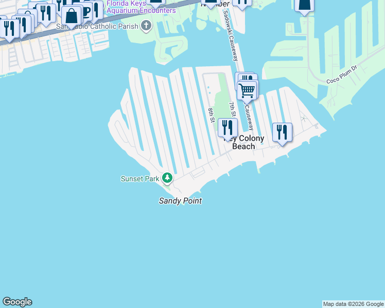 map of restaurants, bars, coffee shops, grocery stores, and more near 10th Street in Key Colony Beach