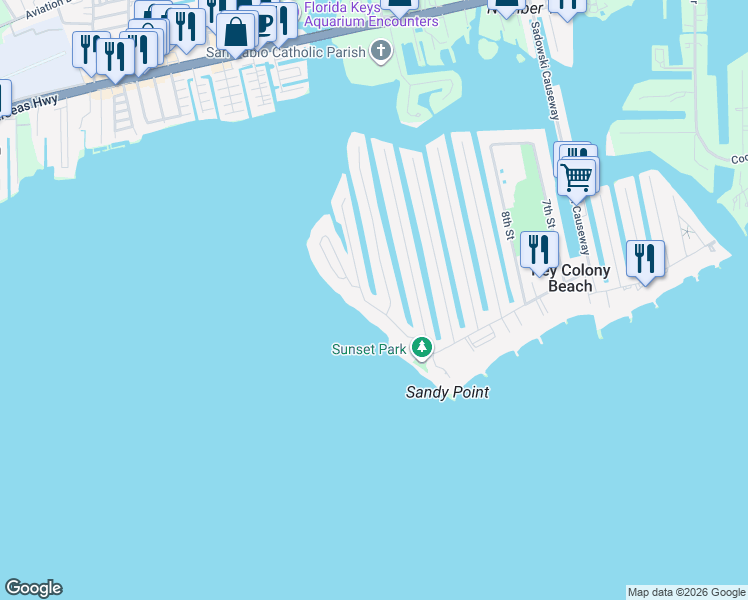 map of restaurants, bars, coffee shops, grocery stores, and more near 1330 Coury Drive in Key Colony Beach