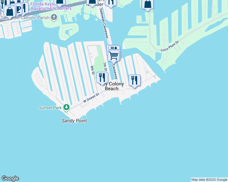 map of restaurants, bars, coffee shops, grocery stores, and more near 601 West Ocean Drive in Key Colony Beach