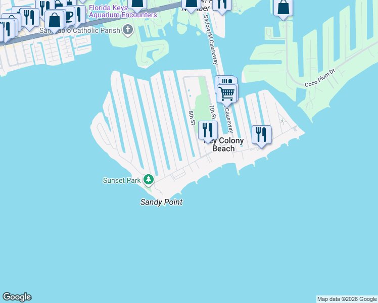 map of restaurants, bars, coffee shops, grocery stores, and more near 810 West Ocean Drive in Key Colony Beach