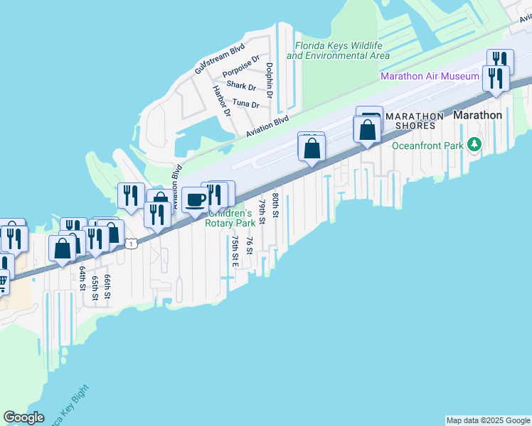 map of restaurants, bars, coffee shops, grocery stores, and more near 795 80th Street in Marathon