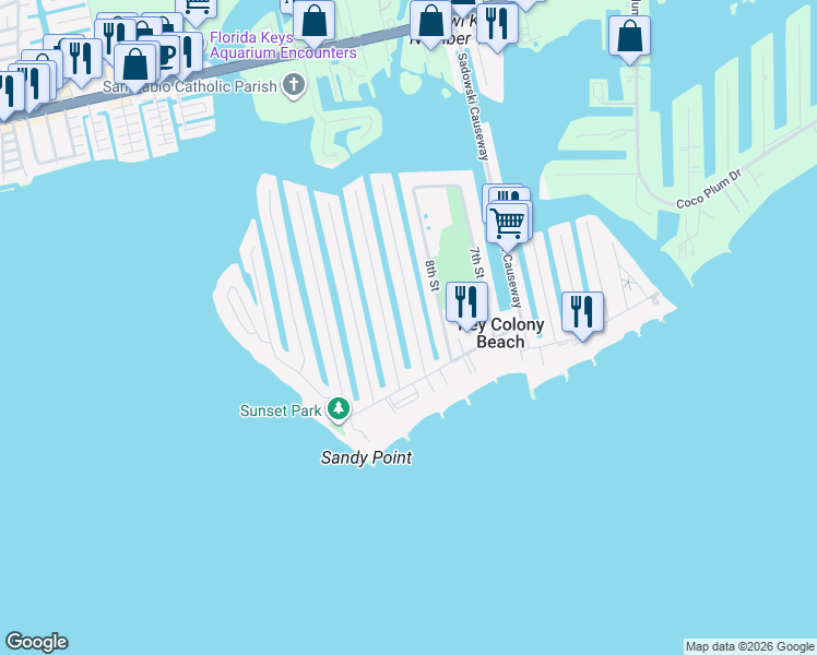 map of restaurants, bars, coffee shops, grocery stores, and more near 301 9th Street in Key Colony Beach