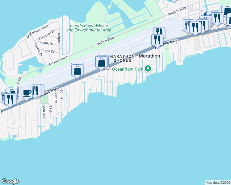 map of restaurants, bars, coffee shops, grocery stores, and more near 1276 92nd Street in Marathon