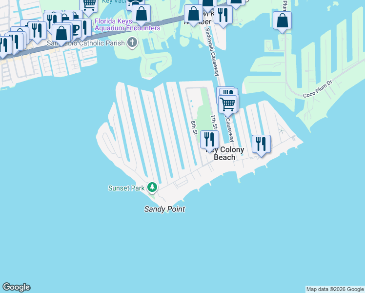 map of restaurants, bars, coffee shops, grocery stores, and more near 301 9th Street in Key Colony Beach
