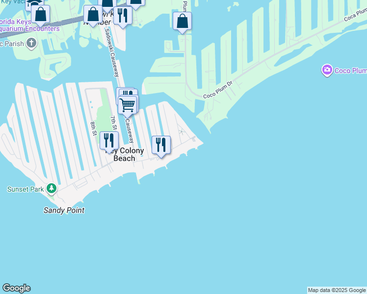map of restaurants, bars, coffee shops, grocery stores, and more near 201 East Ocean Drive in Key Colony Beach