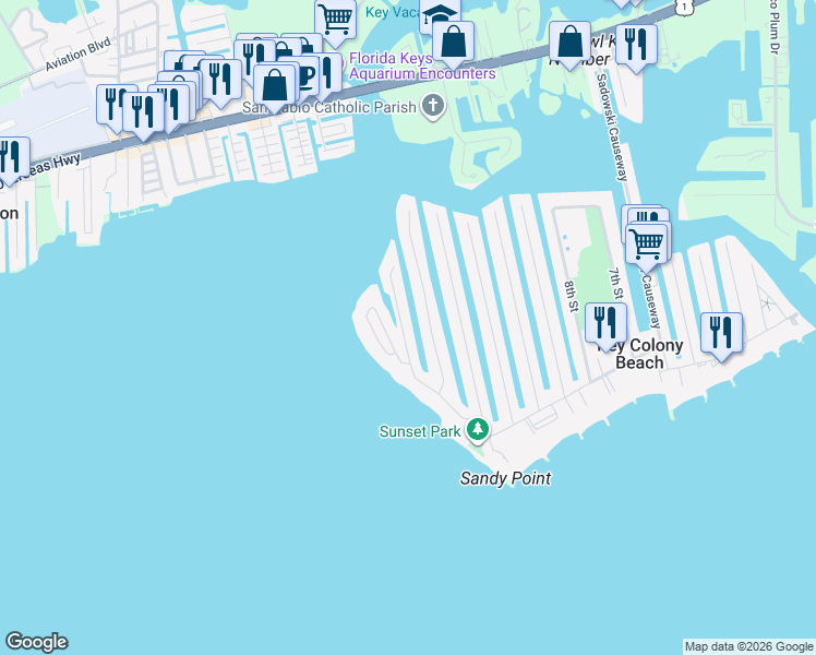 map of restaurants, bars, coffee shops, grocery stores, and more near 205 15th Circle in Key Colony Beach