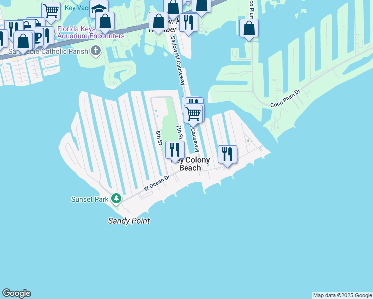 map of restaurants, bars, coffee shops, grocery stores, and more near 201 7th Street in Key Colony Beach