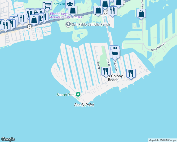 map of restaurants, bars, coffee shops, grocery stores, and more near 301 9th Street in Key Colony Beach
