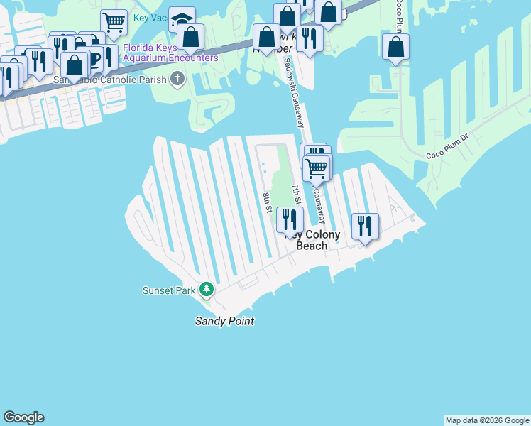 map of restaurants, bars, coffee shops, grocery stores, and more near 371 8th Street in Key Colony Beach