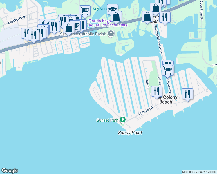 map of restaurants, bars, coffee shops, grocery stores, and more near in Key Colony Beach