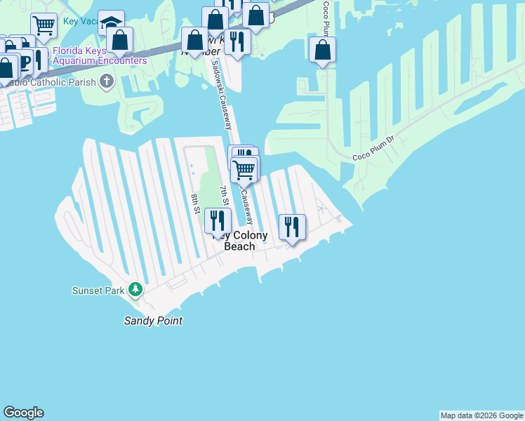 map of restaurants, bars, coffee shops, grocery stores, and more near 296 Sadowski Causeway in Key Colony Beach