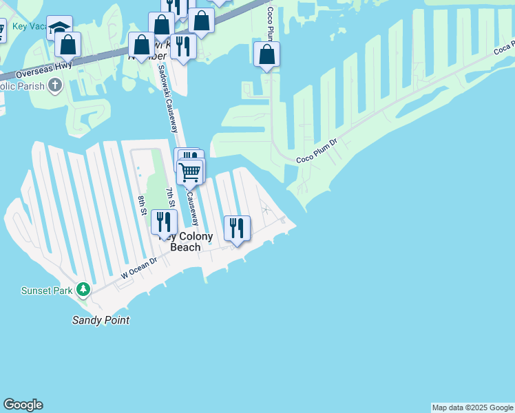 map of restaurants, bars, coffee shops, grocery stores, and more near 200 West 1st Court in Key Largo