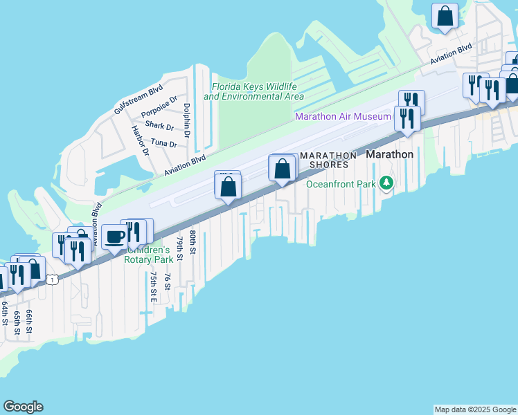 map of restaurants, bars, coffee shops, grocery stores, and more near 8700 Overseas Highway in Marathon