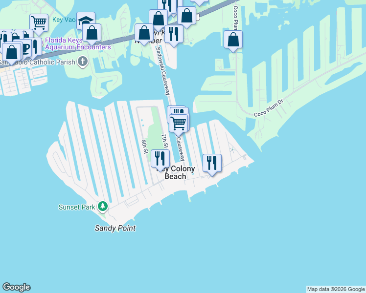 map of restaurants, bars, coffee shops, grocery stores, and more near 296 Sadowski Causeway in Key Colony Beach